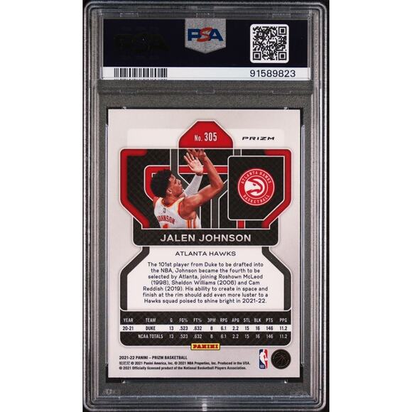 2021-22 Panini Factory Silver Wave Prizm #305 Jalen Johnson Rookie PSA 8 - POP 6 - Picture 2 of 2
